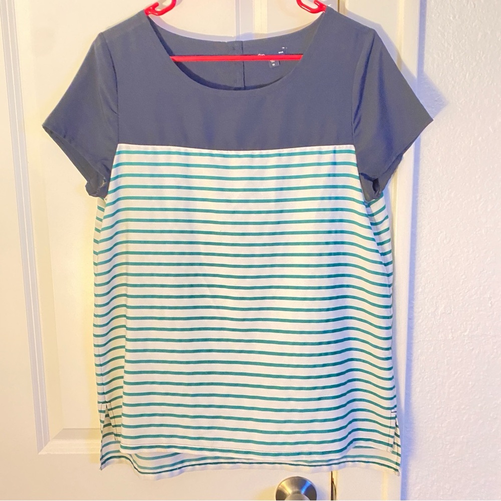 GAP, navy with white and green stripes blouse, size M.